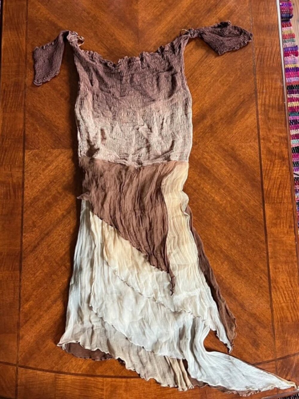 Vintage 100% silk brown ombré asymmetrical flowy fairy dress